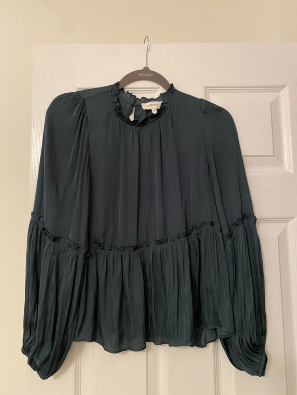 Bohme Deep Teal Ruffled Peplum Blouse
